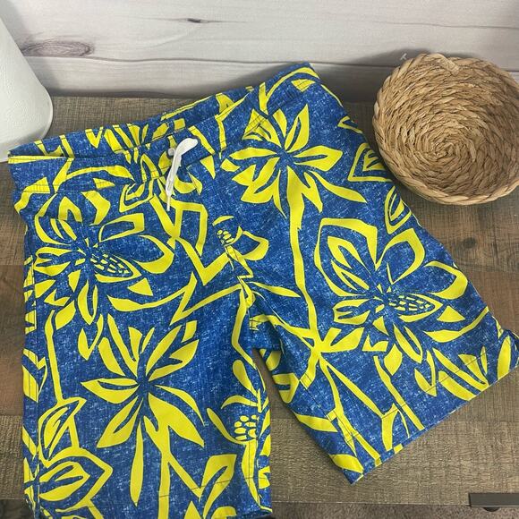 Land’s End Boys’ Blue/Yellow Tropical‎ Print Swim Trunks With Liner Small 8 - Picture 1 of 5